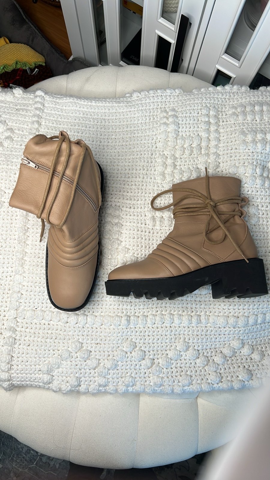 Free People Tori Padded Moto leather Boots tan size 39/8.5