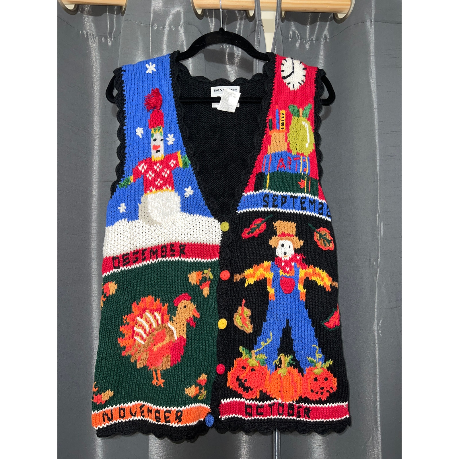Ugly Halloween Sweater Vest Vintage Fall Pumpkins Size Medium
