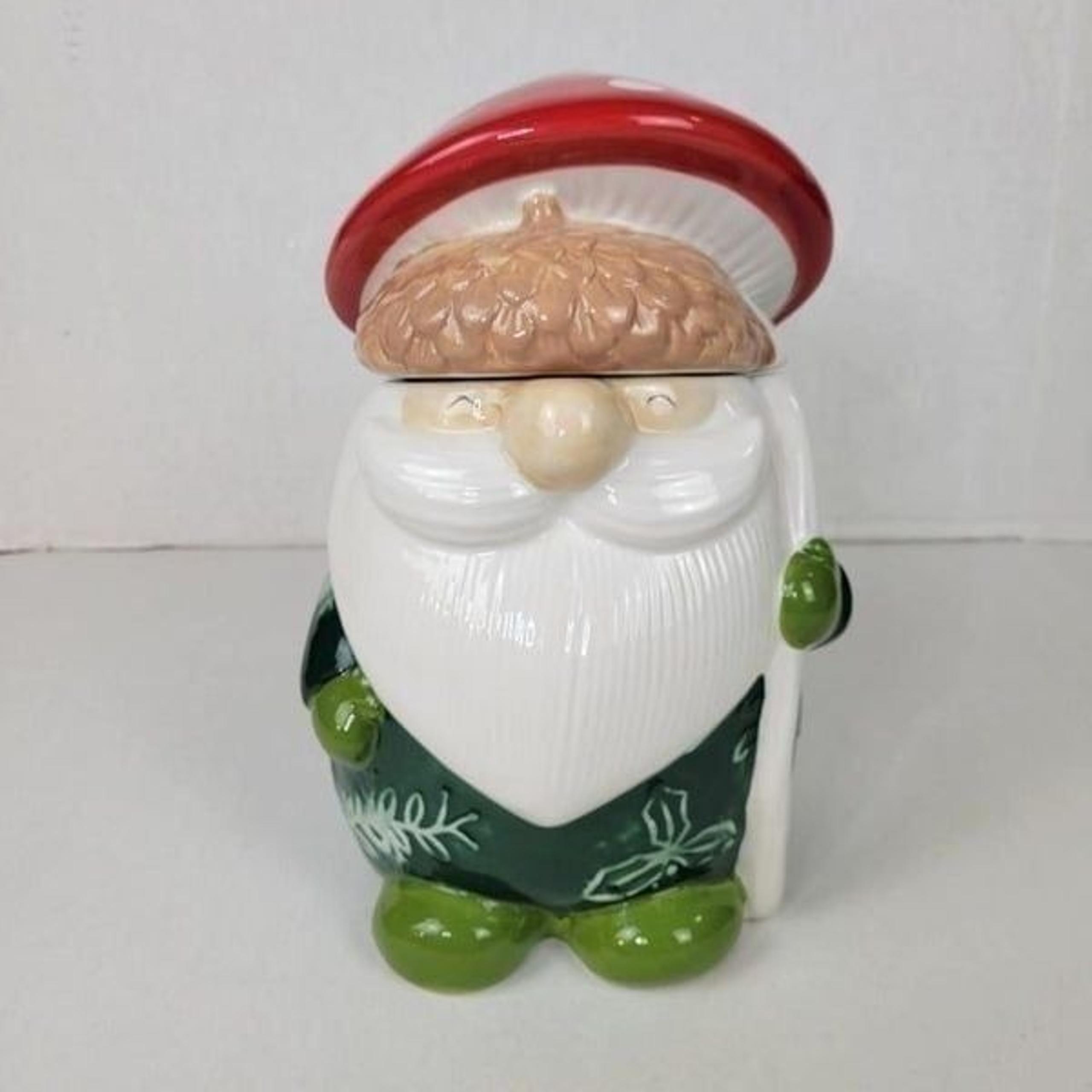 World Market Woodland Santa Gnome Ceramic Cookie Jar