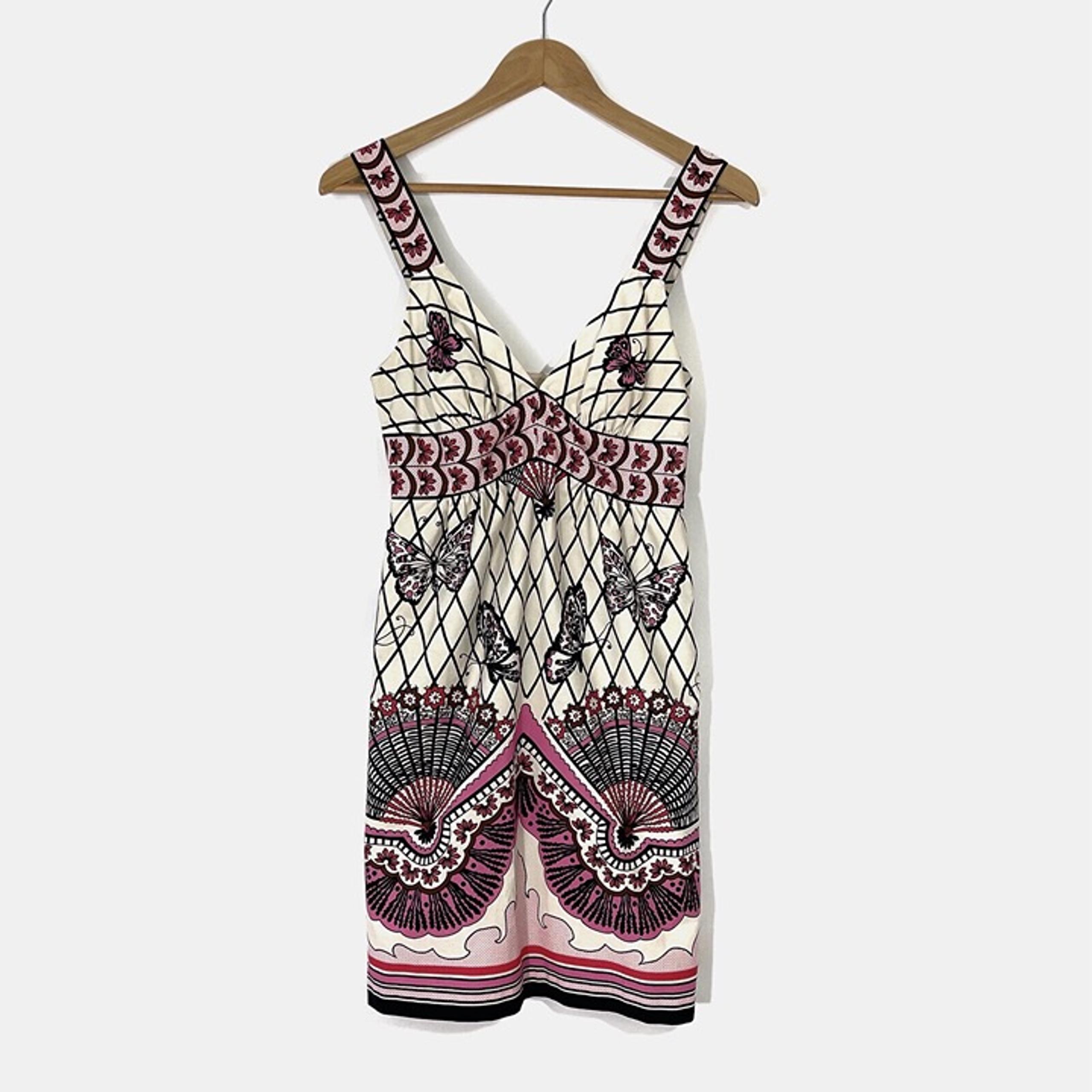Tibi Women’s Size 2 XS X-Small Pink Butterfly Fan Print Cotton Lined Sun Dress