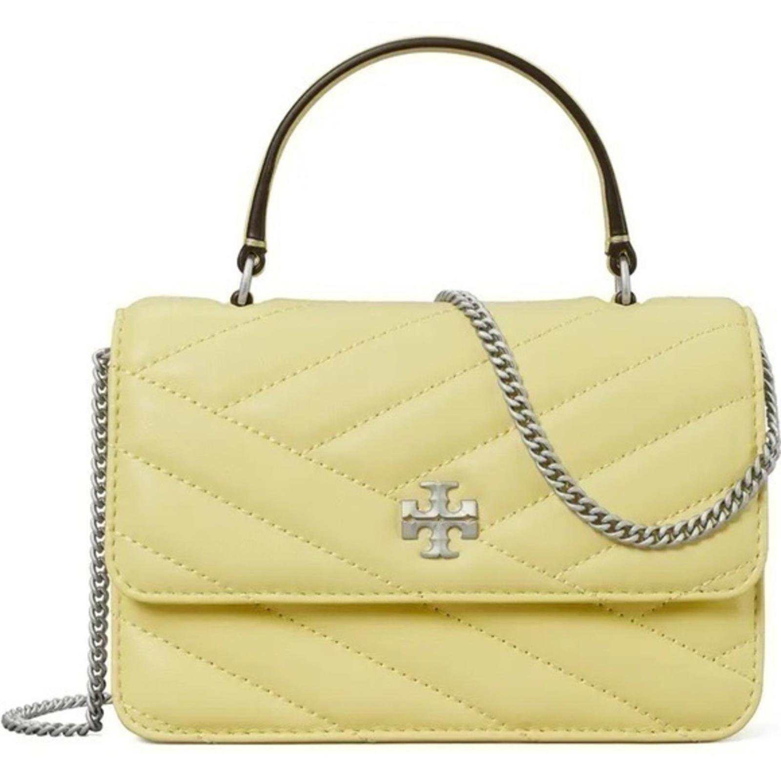 Tory Burch Mini Kira Chevron Quilted Leather Top Handle Wallet PASTEL YELLOW