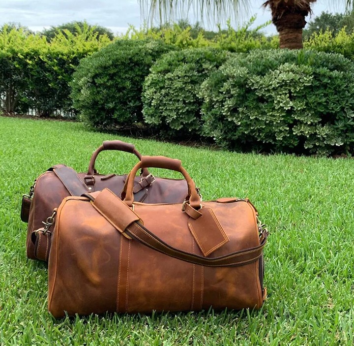 Leather Weekender Bag, Leather Duffle Bag, Large Travel Bag, Personalized Outdoo