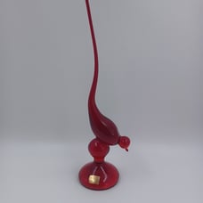 Vintage Viking Glass Ruby Red Long Tail Bird w/ Original Sticker - Glows - 13