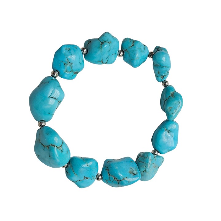 Blue Chunky Turquoise Stone Stretch Bangle Bracelet Vintage SouthWest