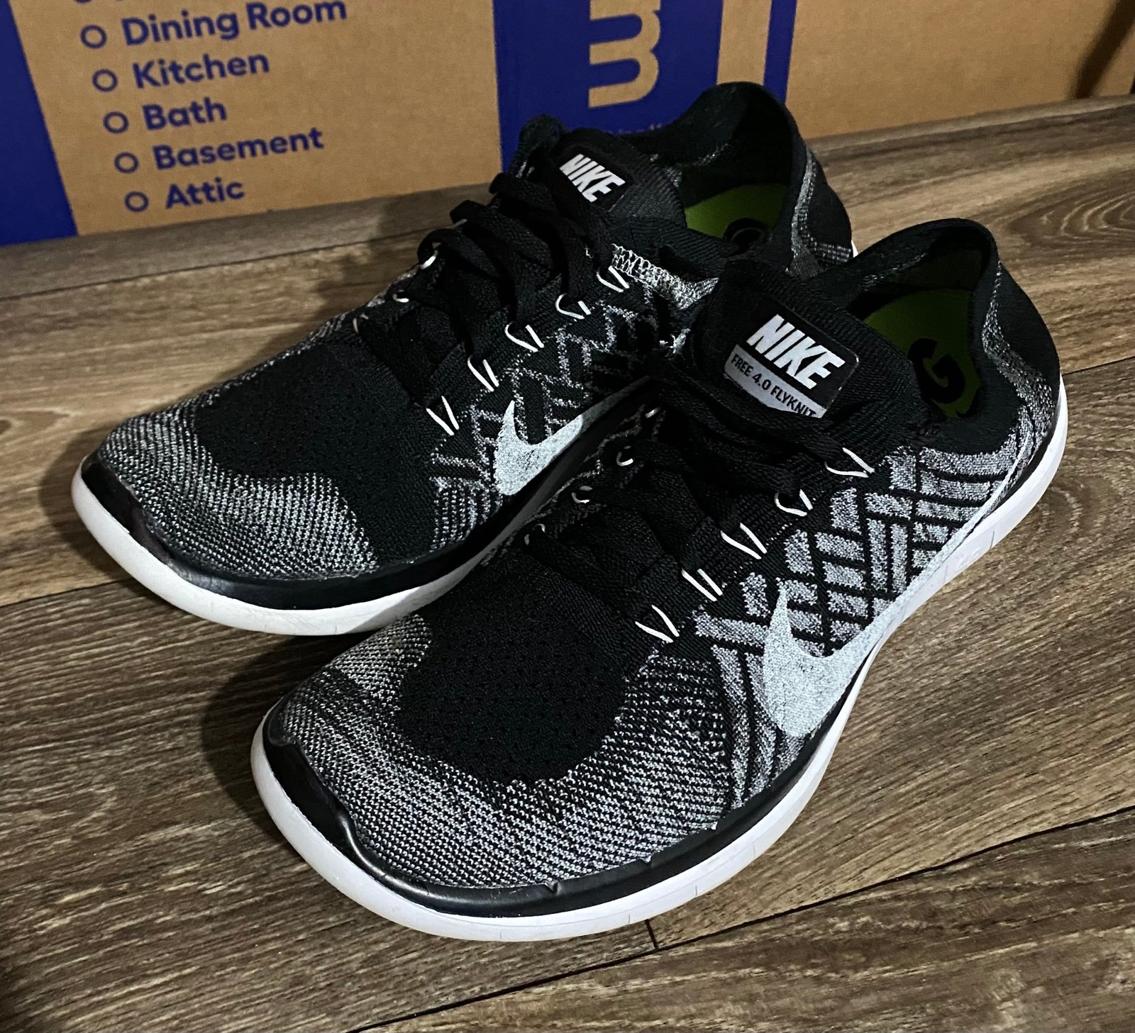 Nike Free 4.0 Flyknit Running Shoes Black Oreo 717075-001 size 11.5 men