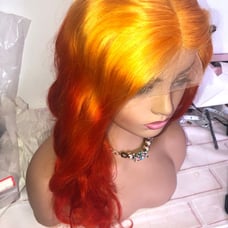 18 Inch middle part lace Yellow/Orange Human Hair Brazilian Wig