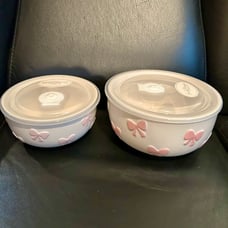 White Pink Bow Ceramic Container Set