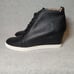 Linea Paolo Womens Boot 12 Black Leather Hidden Wedge Heel Bootie Ankle Sneakers