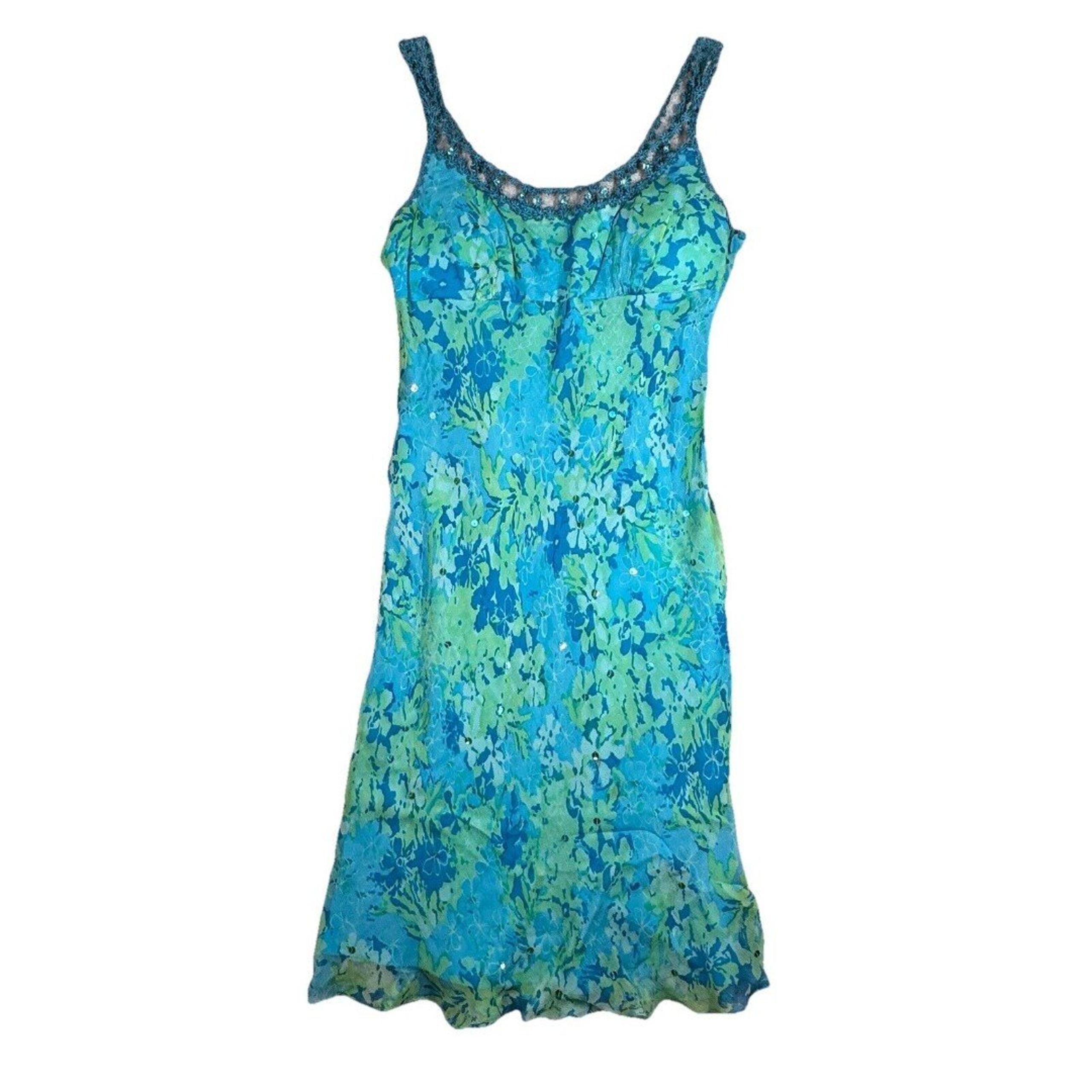 Muse Dress Womens 4 Blue Green Floral Flowers Colorful Boho Fairy Peasant Y2K