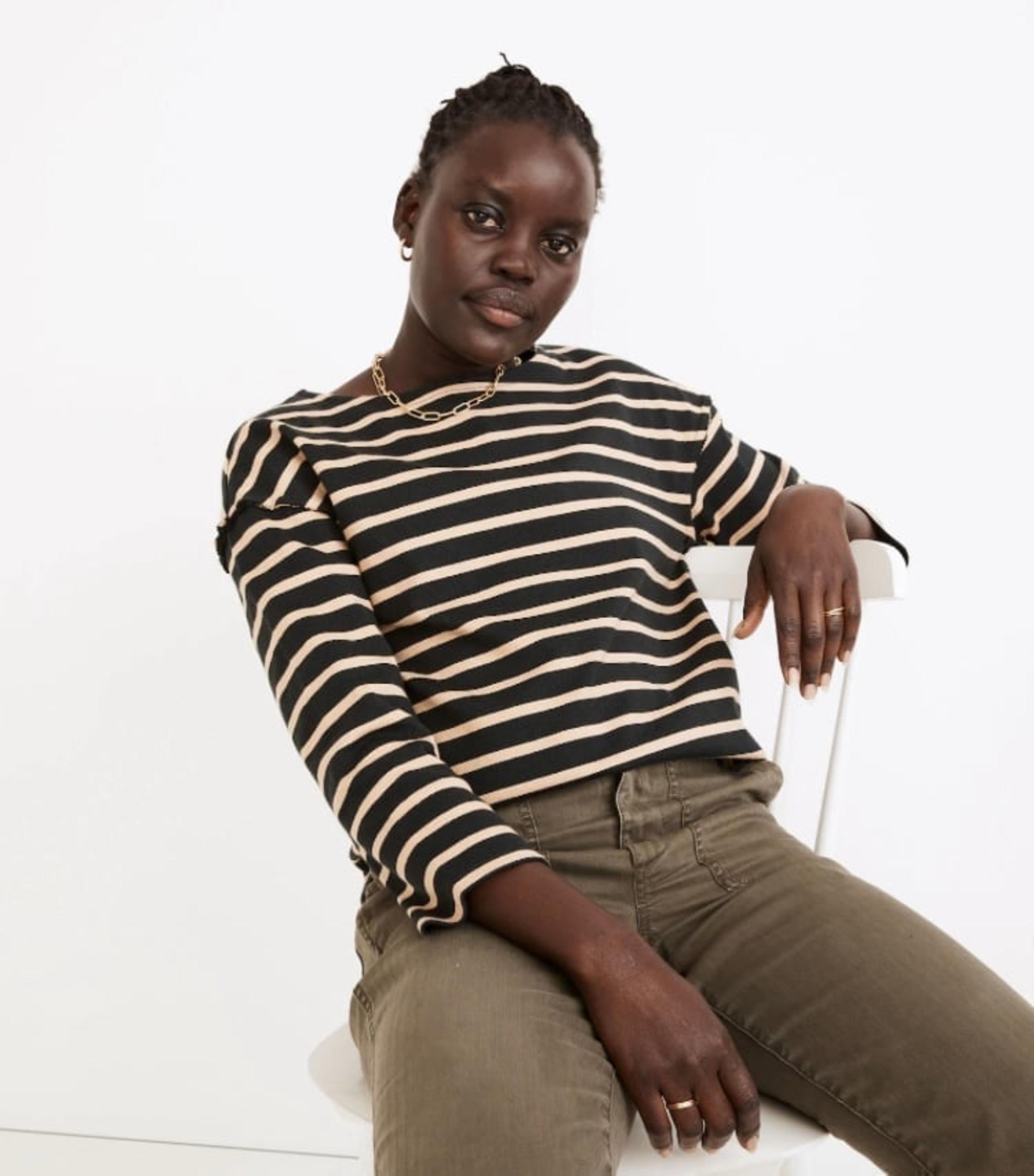 Madewell Luxe Long Sleeve Striped Cotton Sweater Top Size Small