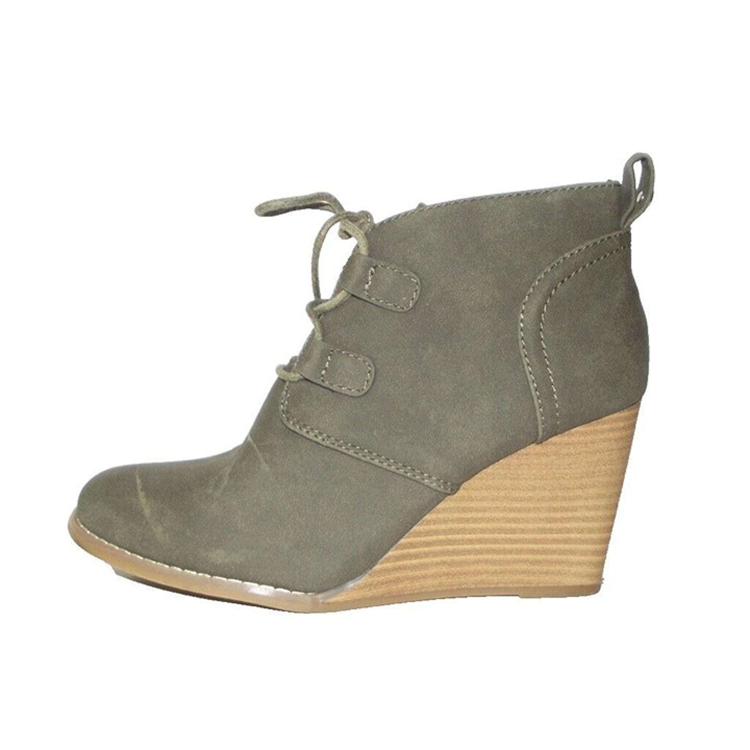 Nautica Wedges Womens 6.5 Faux Suede Green Lace-up Ankle Booties Shoes boots 3"