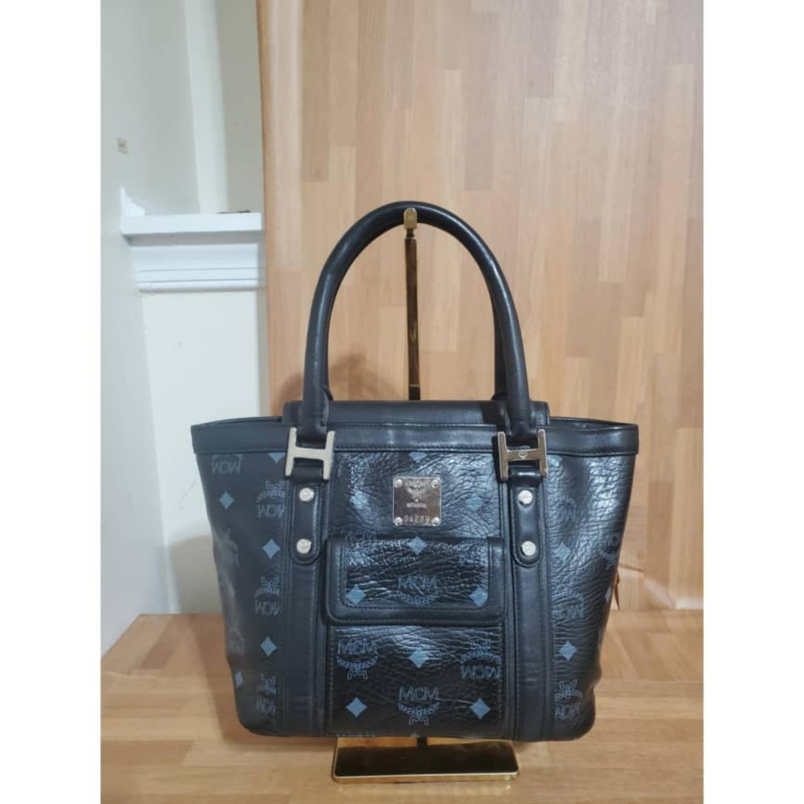 MCM Black Visetos Coated Canvas and Leather Pocket Tote
