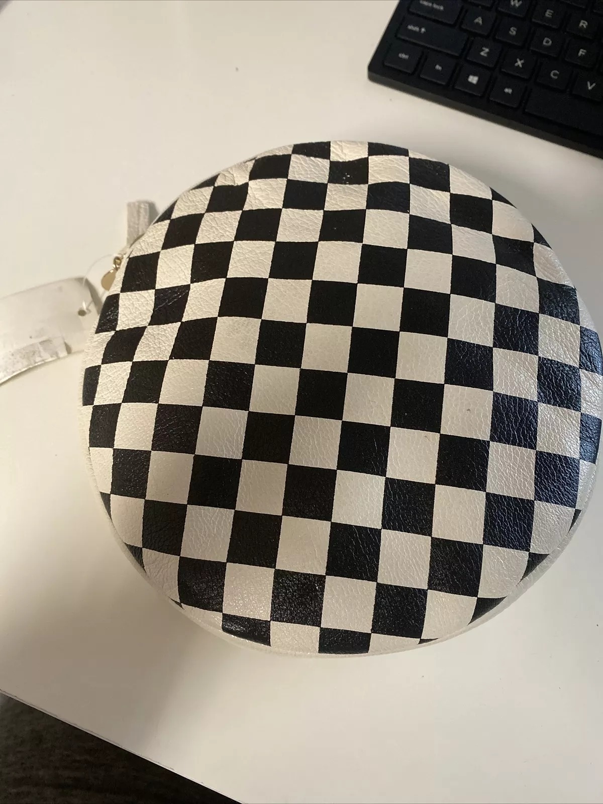 Clare v Checkered Leather Circle Clutch