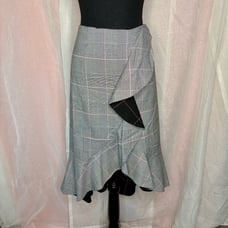 Alice + Olivia plaid houndstooth asymmetrical ruffle a-line skirt