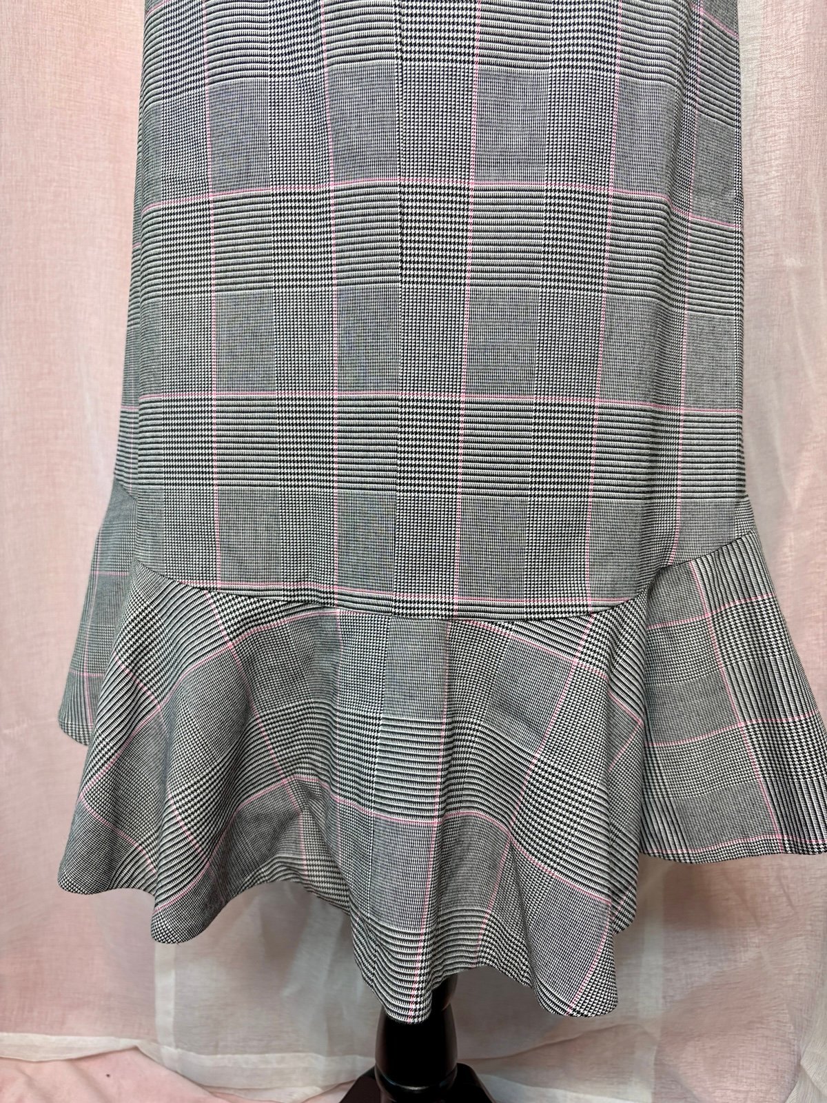 Alice + Olivia plaid houndstooth asymmetrical ruffle a-line
