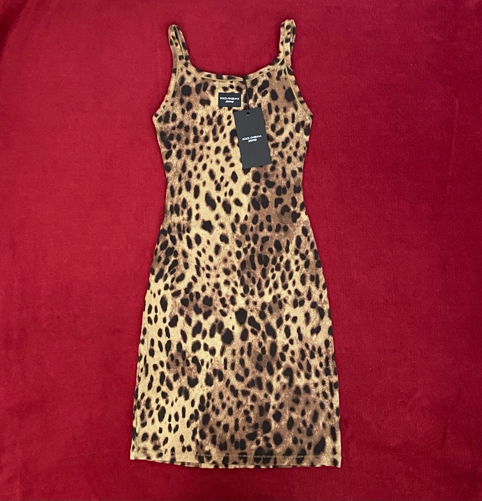 SKIMS x Dolce & Gabbana Leopard Print Cotton Rib Scoop Tank Mini Dress Size S