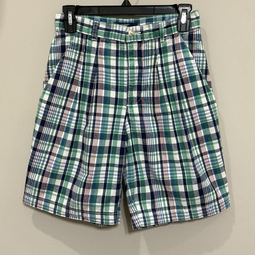 Vintage GUESS High Waist Shorts Plaid Mom Size 27 Preppy Made In USA 80s