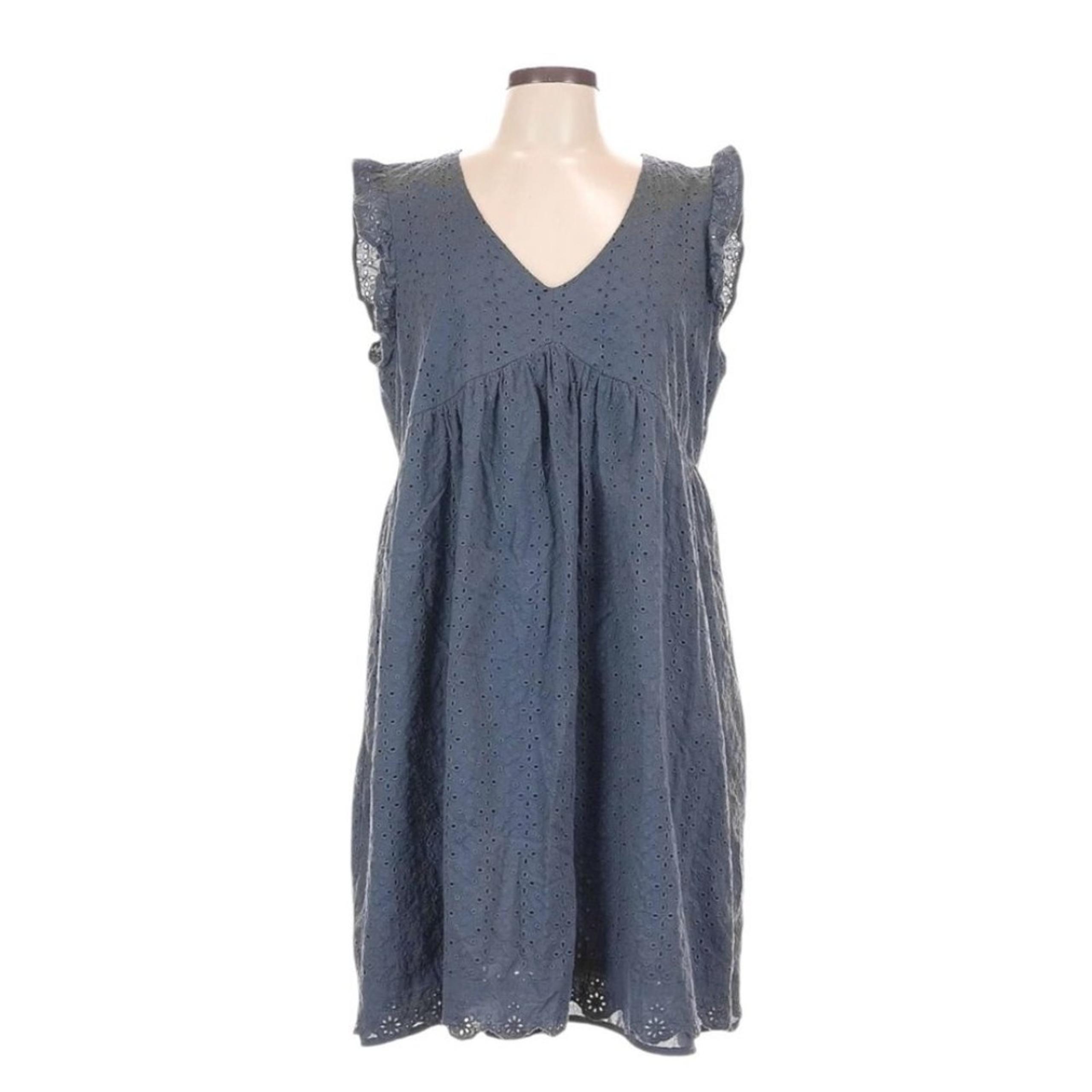 Knox Rose Sundress XL Blue Gray Eyelet Mini Ruffle Scalloped Hem Cottagecore