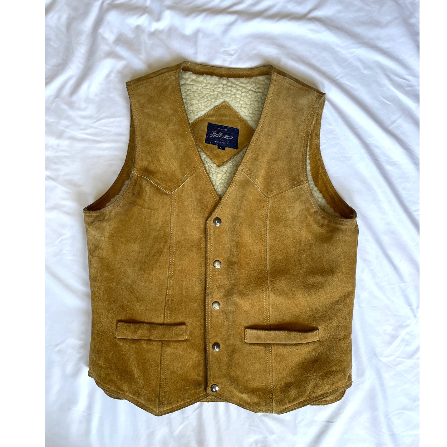 Men's Suede Leather Sherpa Shearling Ballymoor Work Vest, Camel Tan, Medium