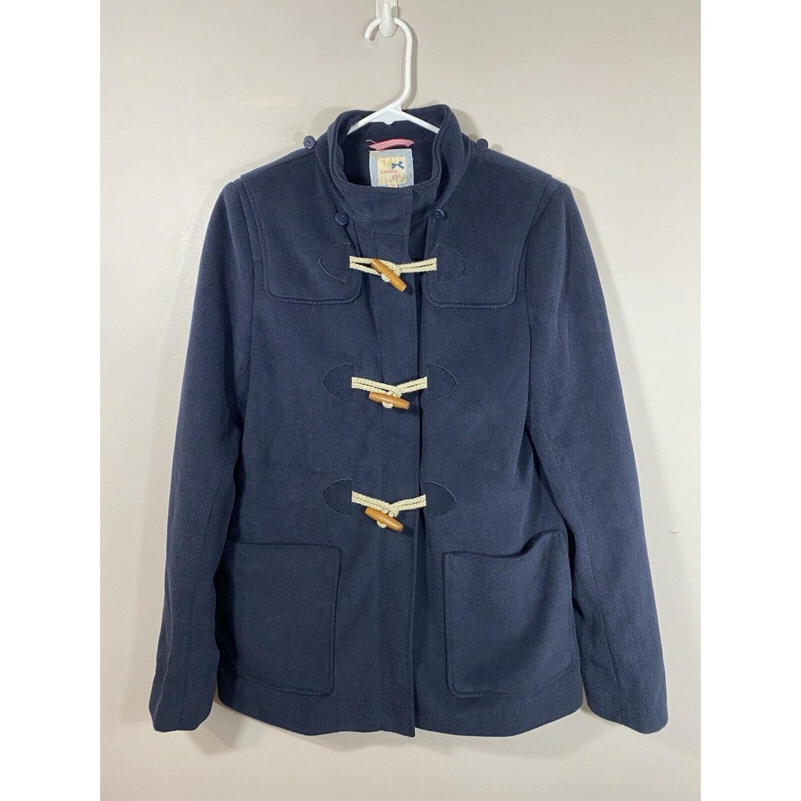 Tommy Hilfiger Girl Peacoat Womens MEDIUM Navy Blue Soft Corduroy Zip Toggle