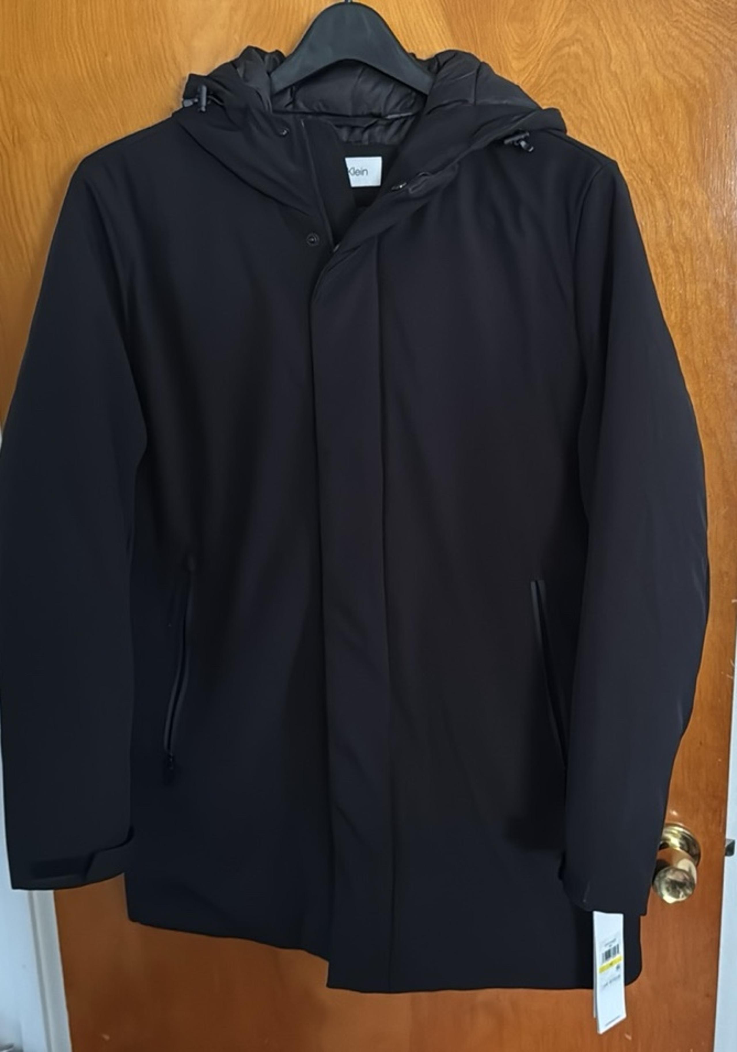 Calvin Klein Puffer Coat Mens Medium Black Zip Pockets Long Parka