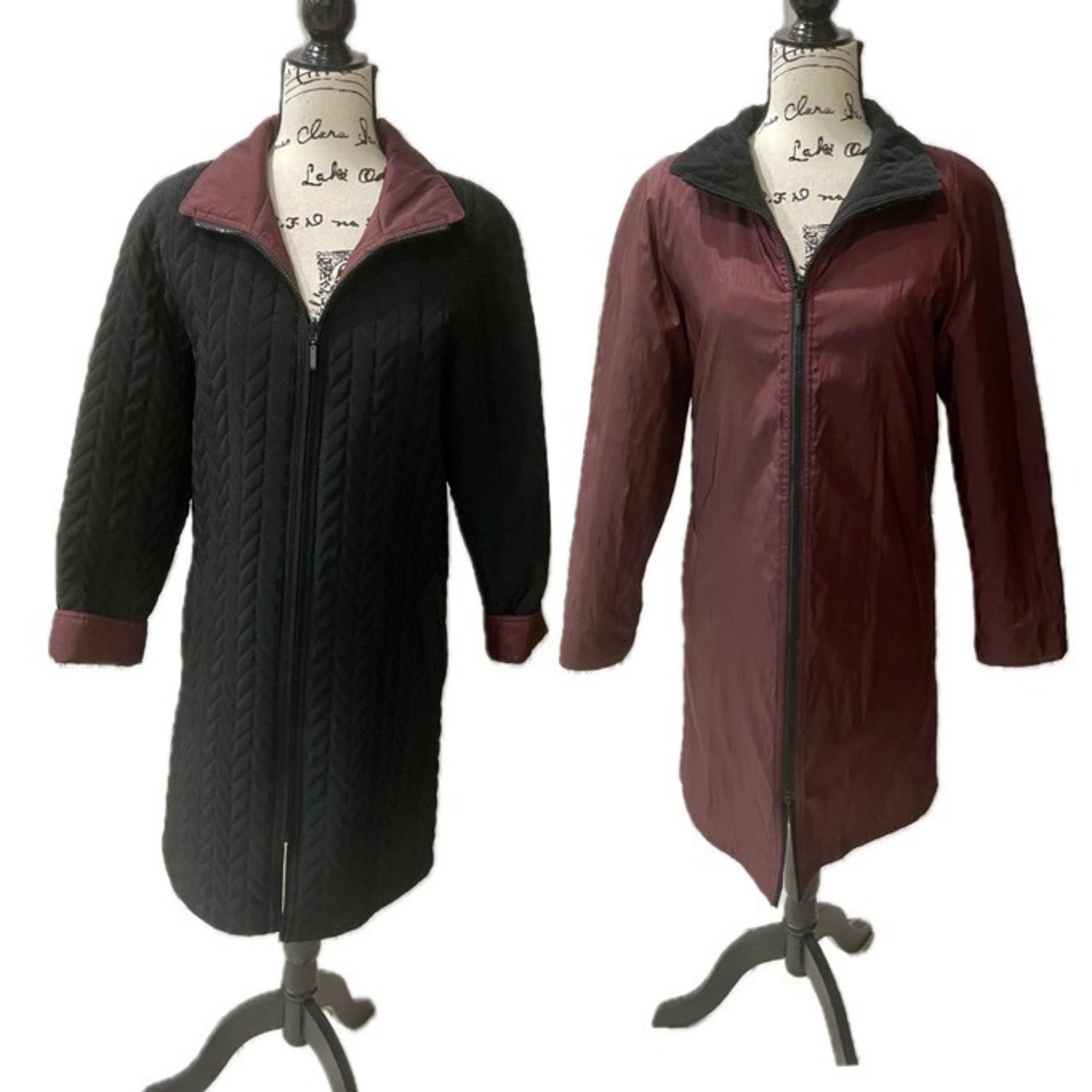 VTG REVERSIBLE QUILTED COAT WINDBREAKER JACKET FULL ZIP BLACK/BURGUNDY SIZE XS