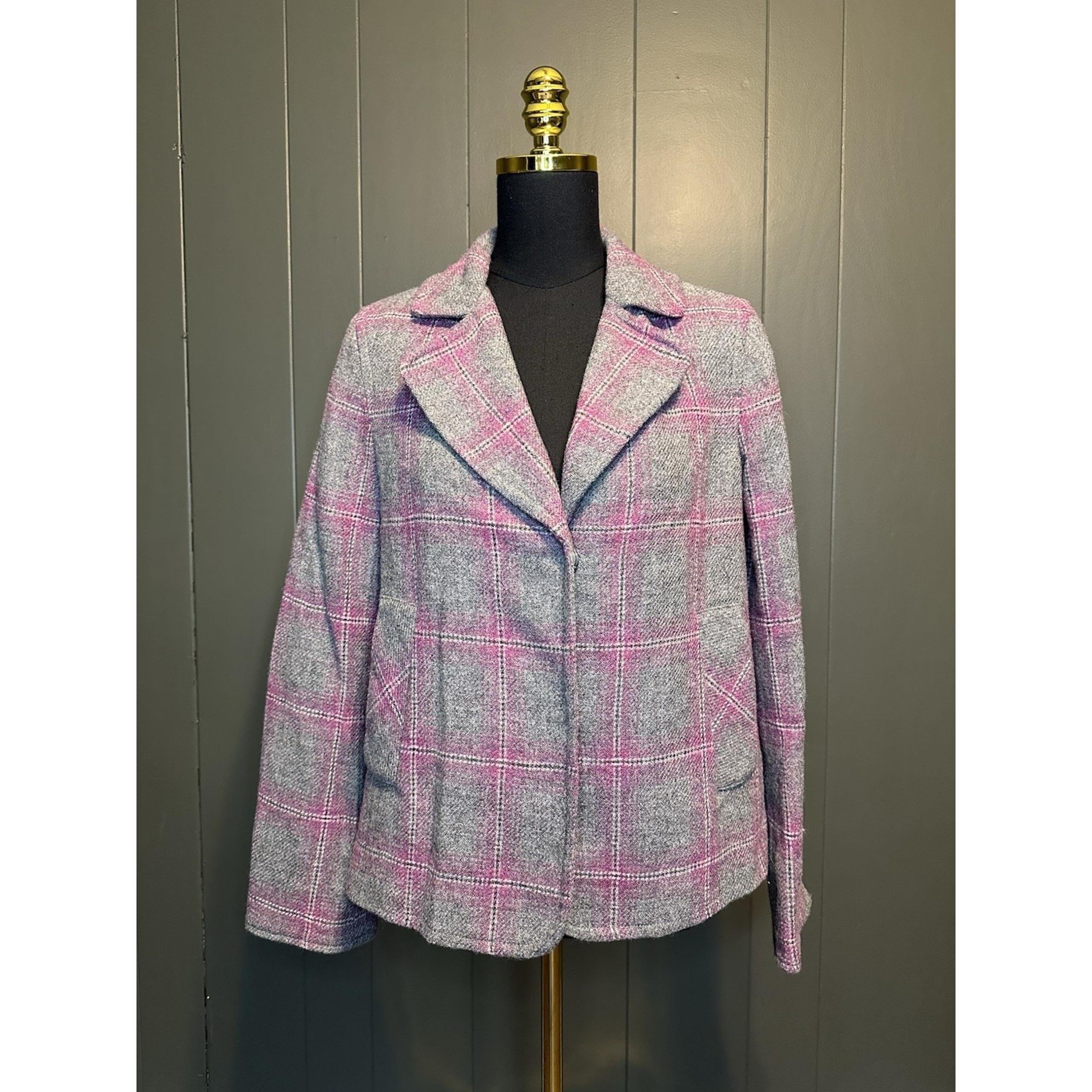 Talbots Pink Purple Grey Plaid Wool Blend Jacket Coat 4