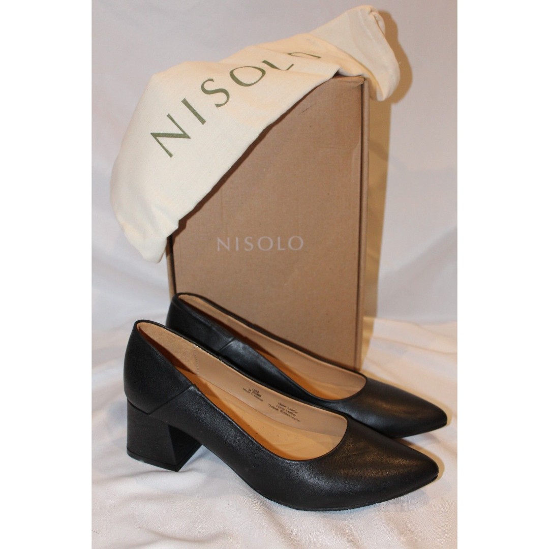 Nisolo Women's Suede Fiorela Go-To Mid Block Heels Dress Shoes 180 BLACK SZ 8