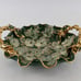 Vtg Hand Painted Green Floral Gold Accent Ruffle Rim Ceramic Trinket Dish Bowl