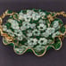 Vtg Hand Painted Green Floral Gold Accent Ruffle Rim Ceramic Trinket Dish Bowl