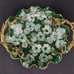 Vtg Hand Painted Green Floral Gold Accent Ruffle Rim Ceramic Trinket Dish Bowl