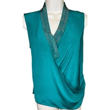 Gucci Green Silk Beaded Sleeveless Blouse Size 36/38