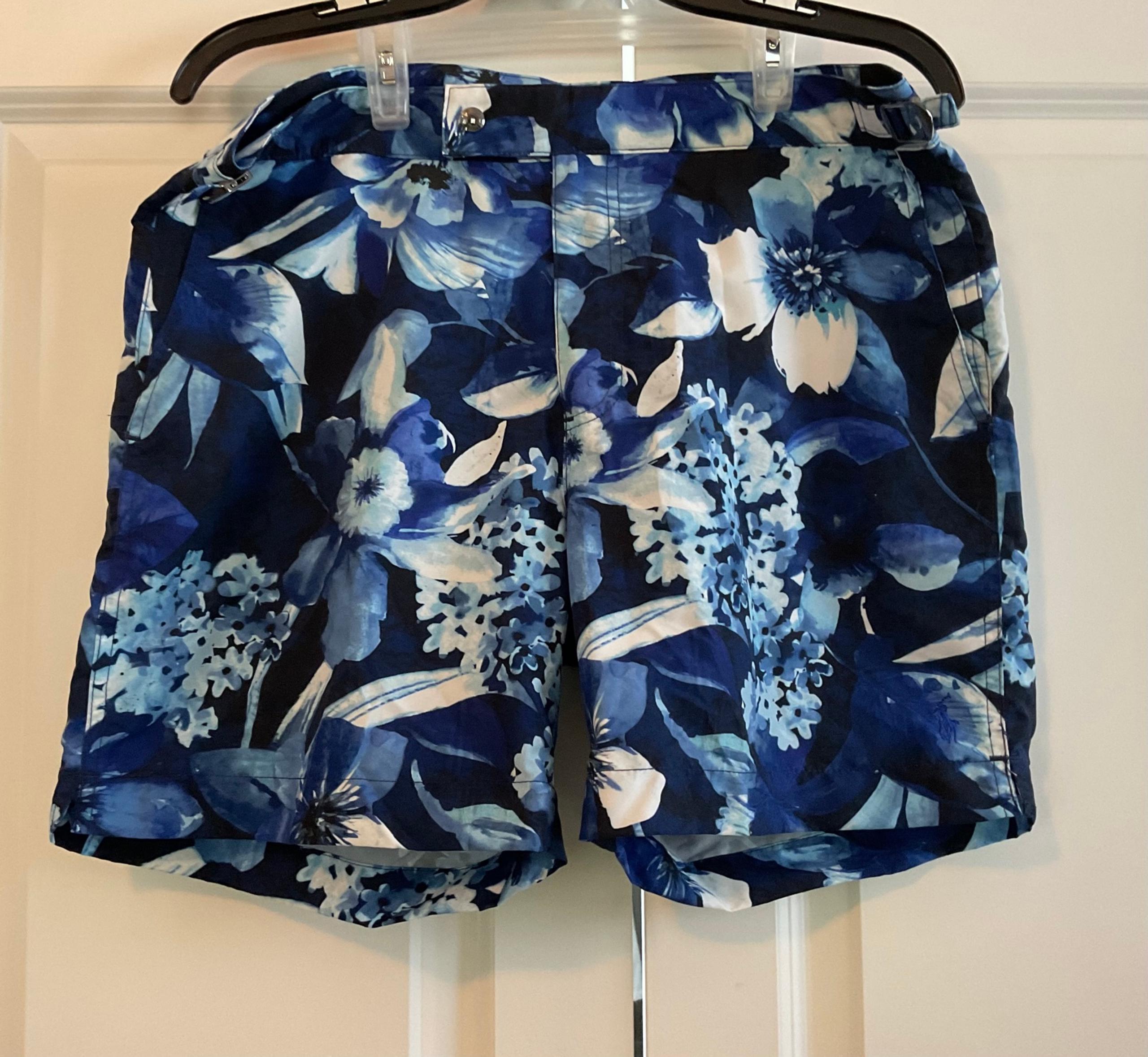 Mens Polo Ralph Lauren Swim Shorts/Trunks Blue and White Floral NWOT