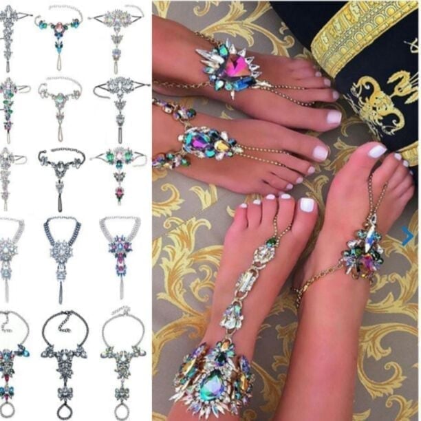 Crystal Toe Ring Anklets