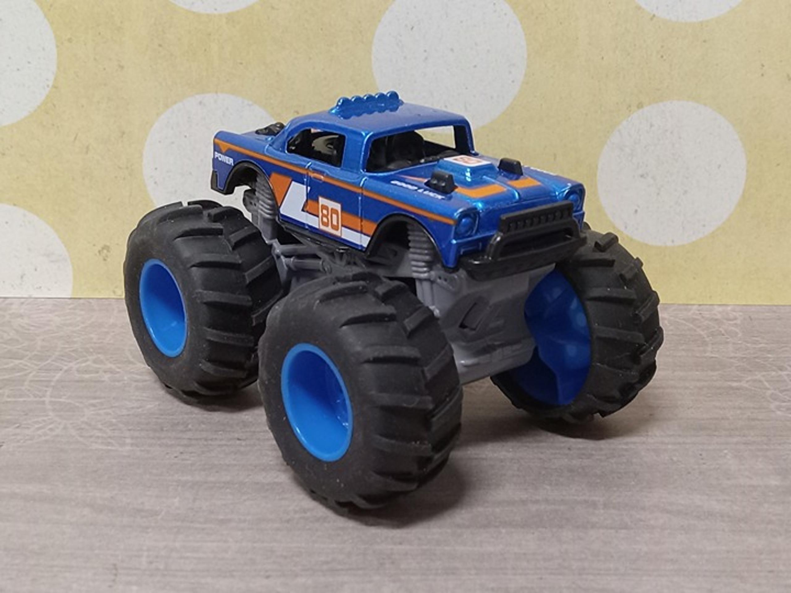 2024 Kid Galaxy 4" Hot Vehicle Big Wheel Monster Truck, Blue Hot Rod #80