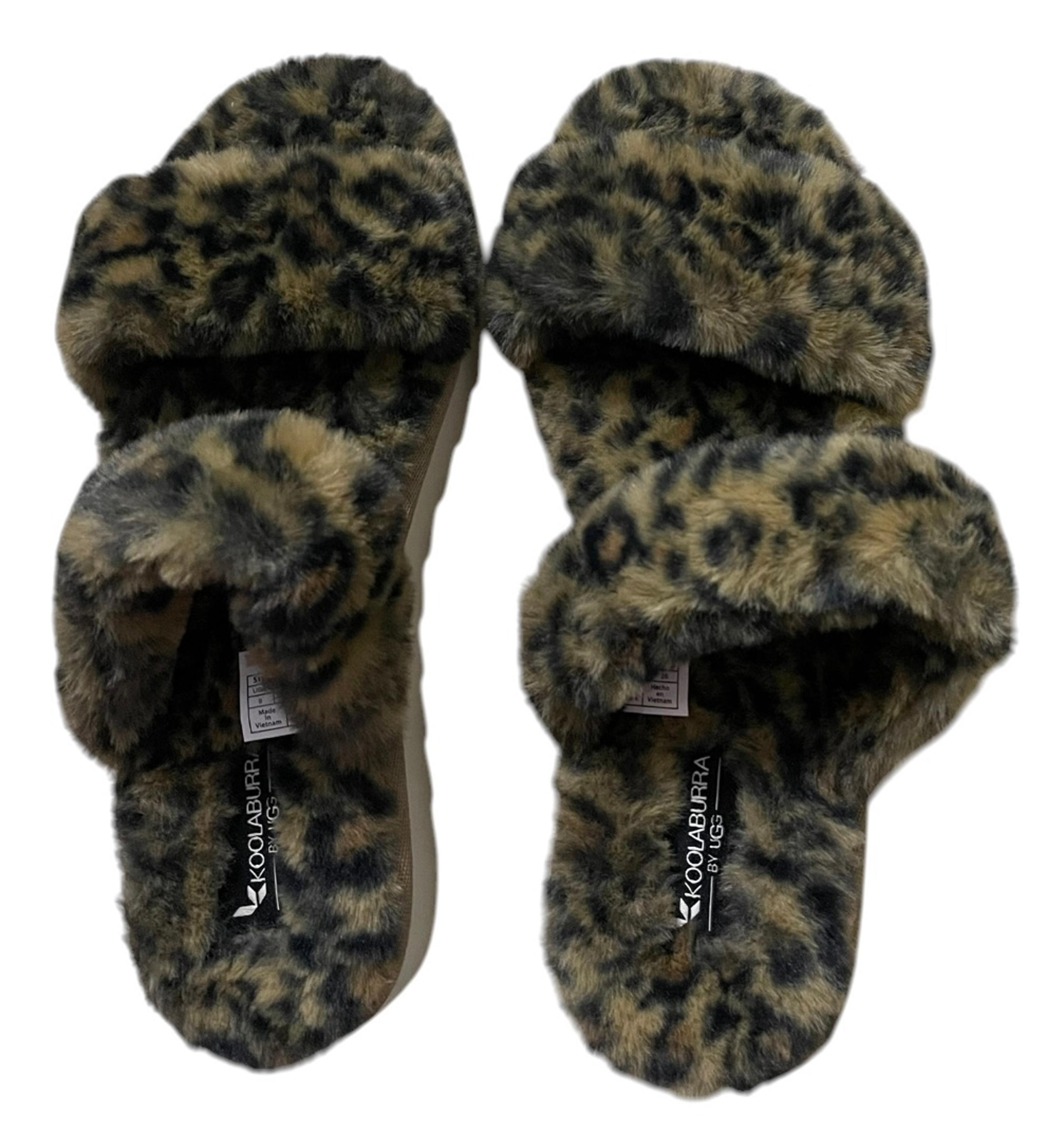 KOOLABURRA BY UGG SLIDE SANDALS FOR CHEETAH PRINT WOMENS FUZZY SIZE 10- NO BOX-