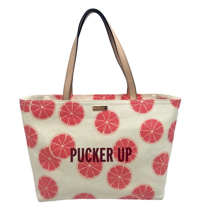 Kate Spade White Canvas Flights Of Fancy Pucker Up Tote Bag