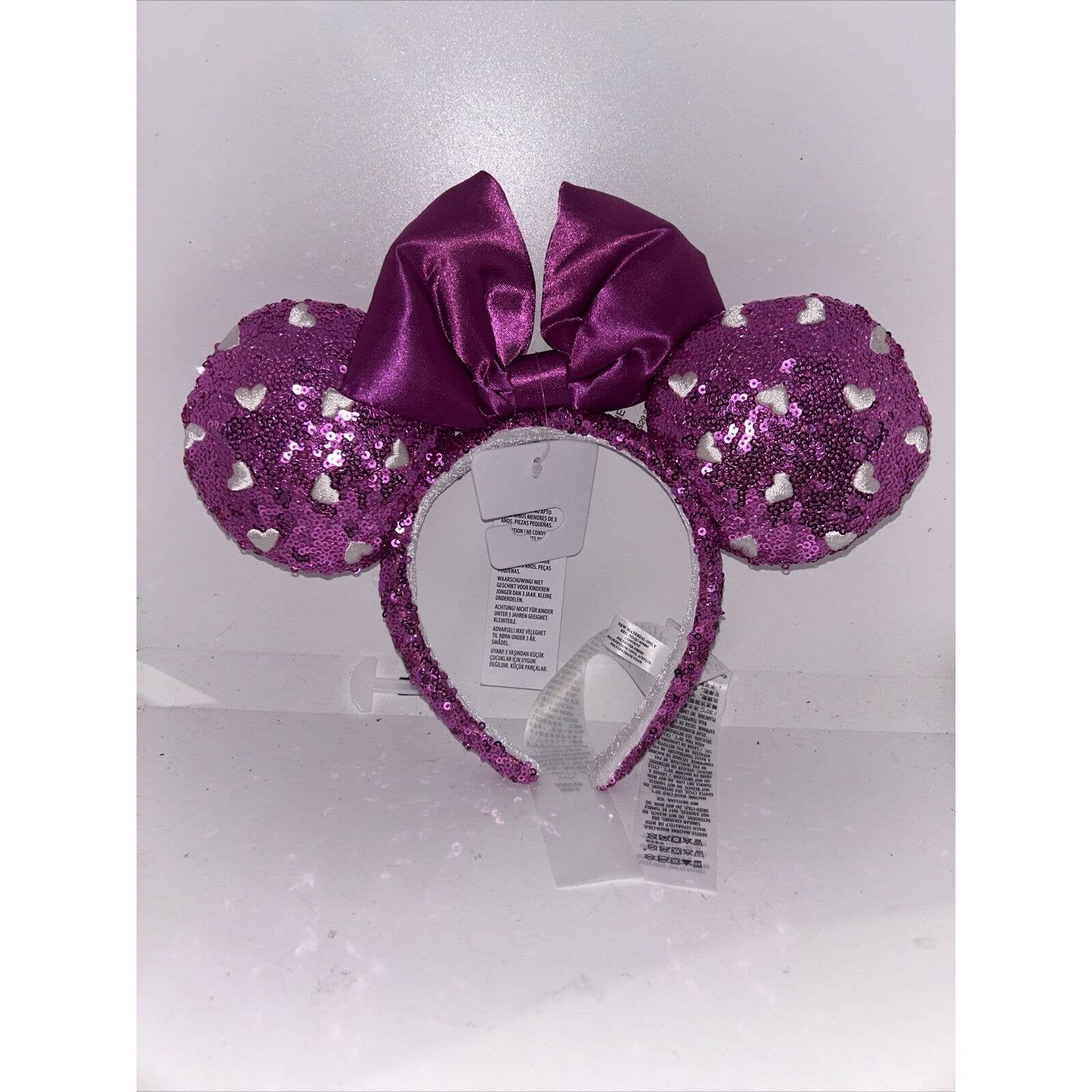 Disney Parks Minnie Mouse Ears Headband Pink Hearts Sequin Valentine NWT WDW