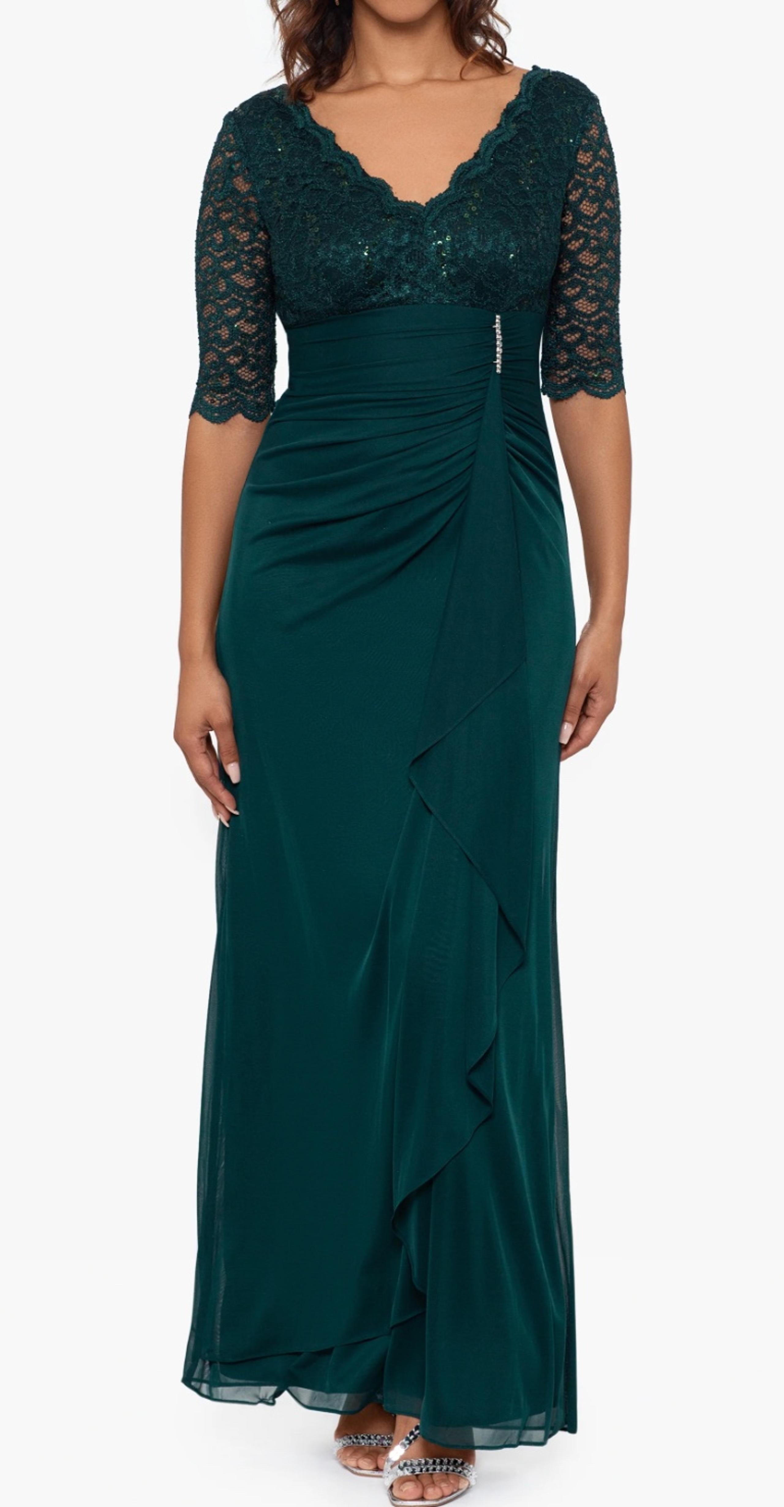 WOMEN’S FORMAL B&A DRESS SIZE 10 PINE GREEN 3/4 SLEEVE SHEER GOWN NWT AUTHENTIC
