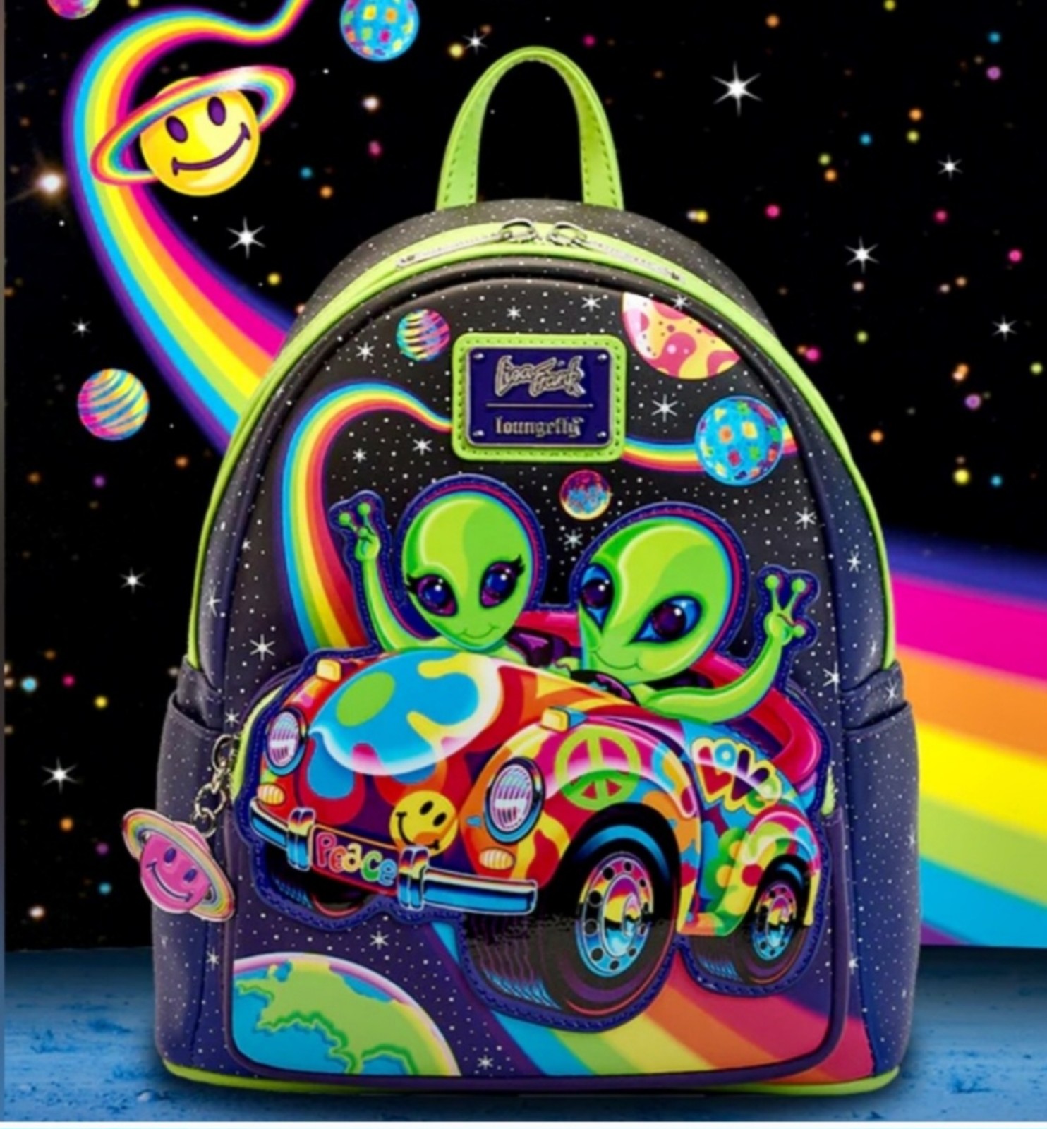 NWT Lisa Frank Aliens Peace Sign Loungefly Backpack Sold Out / Discontinued