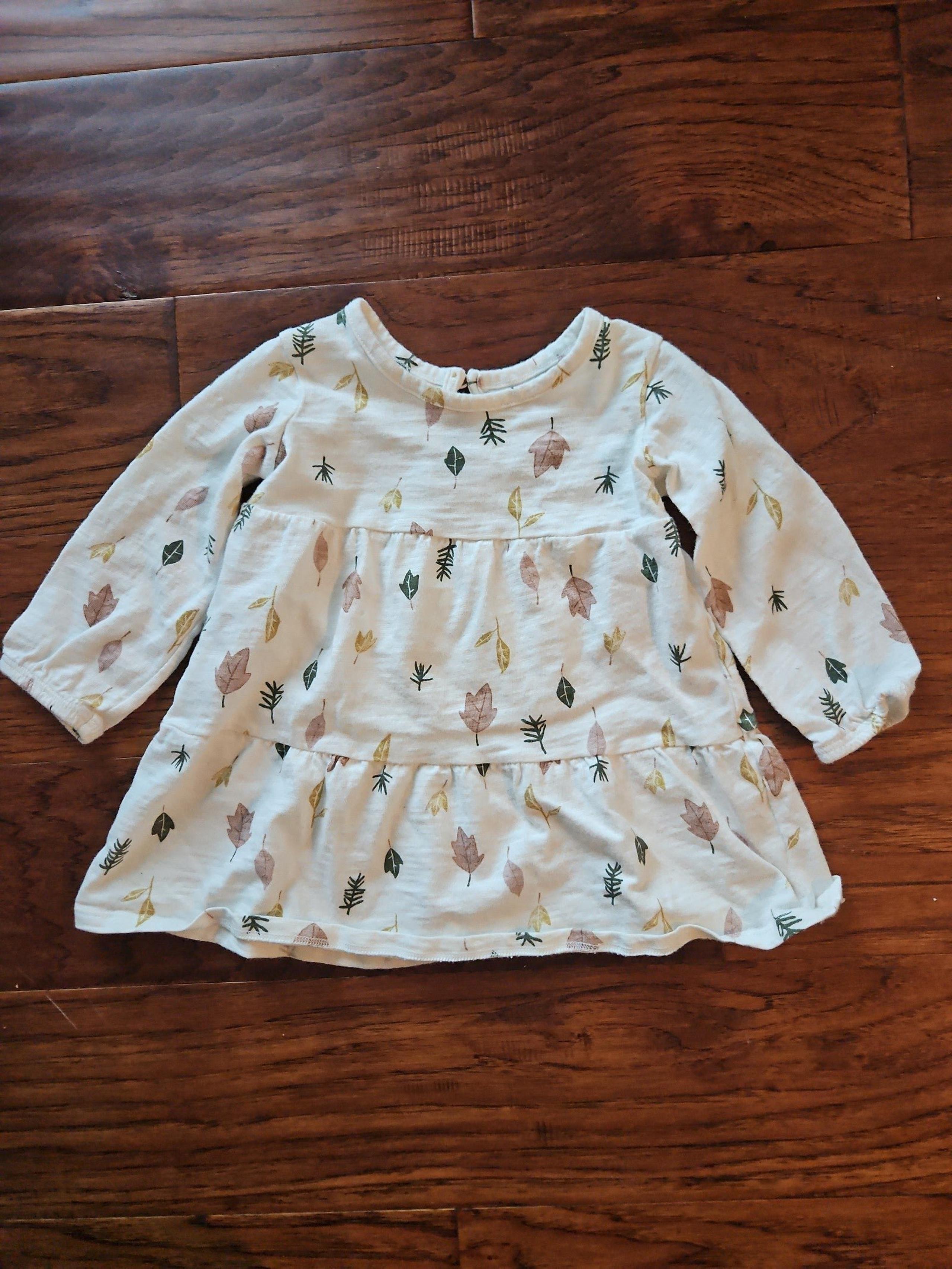 Little Co by Lauren Conrad Baby Girl 9 Month White Long Sleeve Dress Leaves
