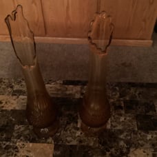 2 vintage Fenton swung vases hobnail amber one is 21” and the other 22”