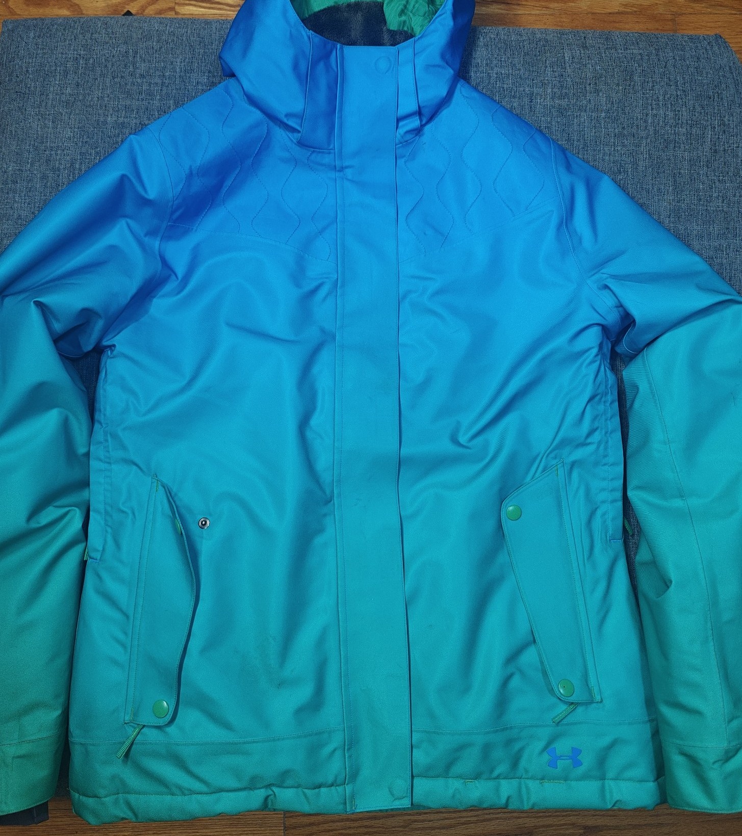 UNDER ARMOUR Storm Ski Snow Jacket Womens L Blue Green  Coldgear (Light Wear)