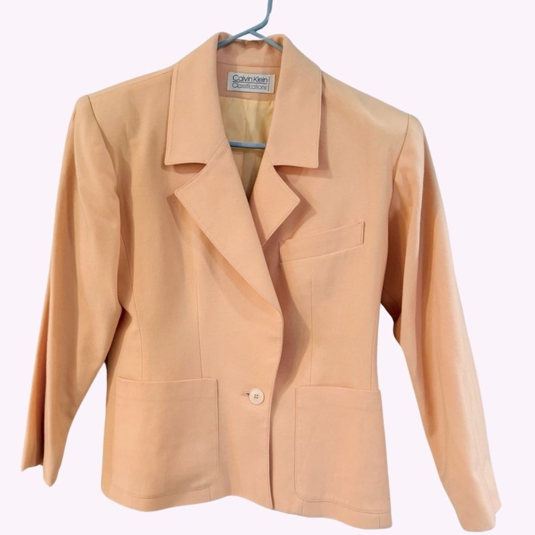 VTG Calvin Klein Classifications Union Label USA Wool Peach Blazer 1980s RARE