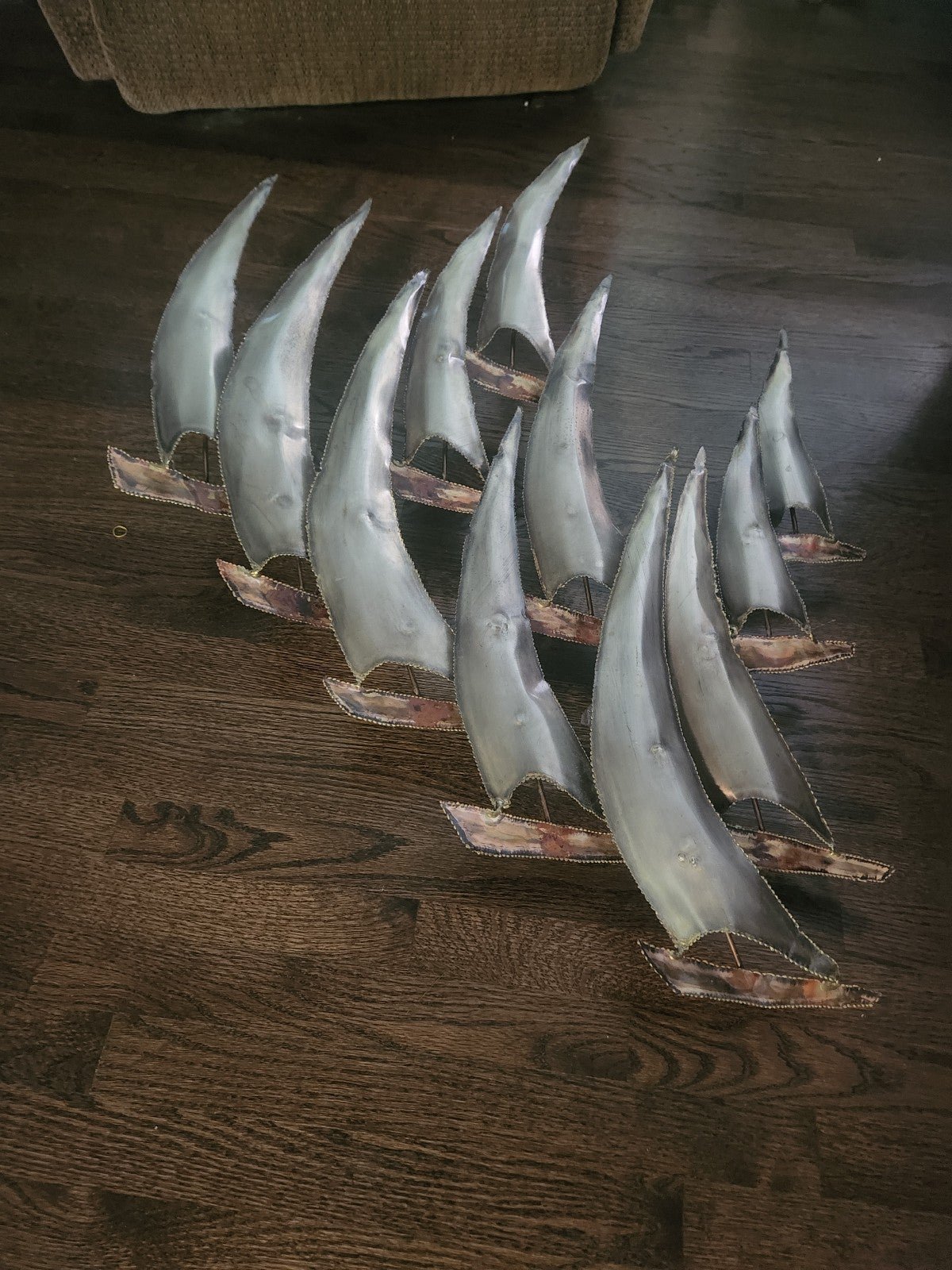 Vintage Brutalist Metal Art Sculpture Wall Hanging Abstract Sail Boats