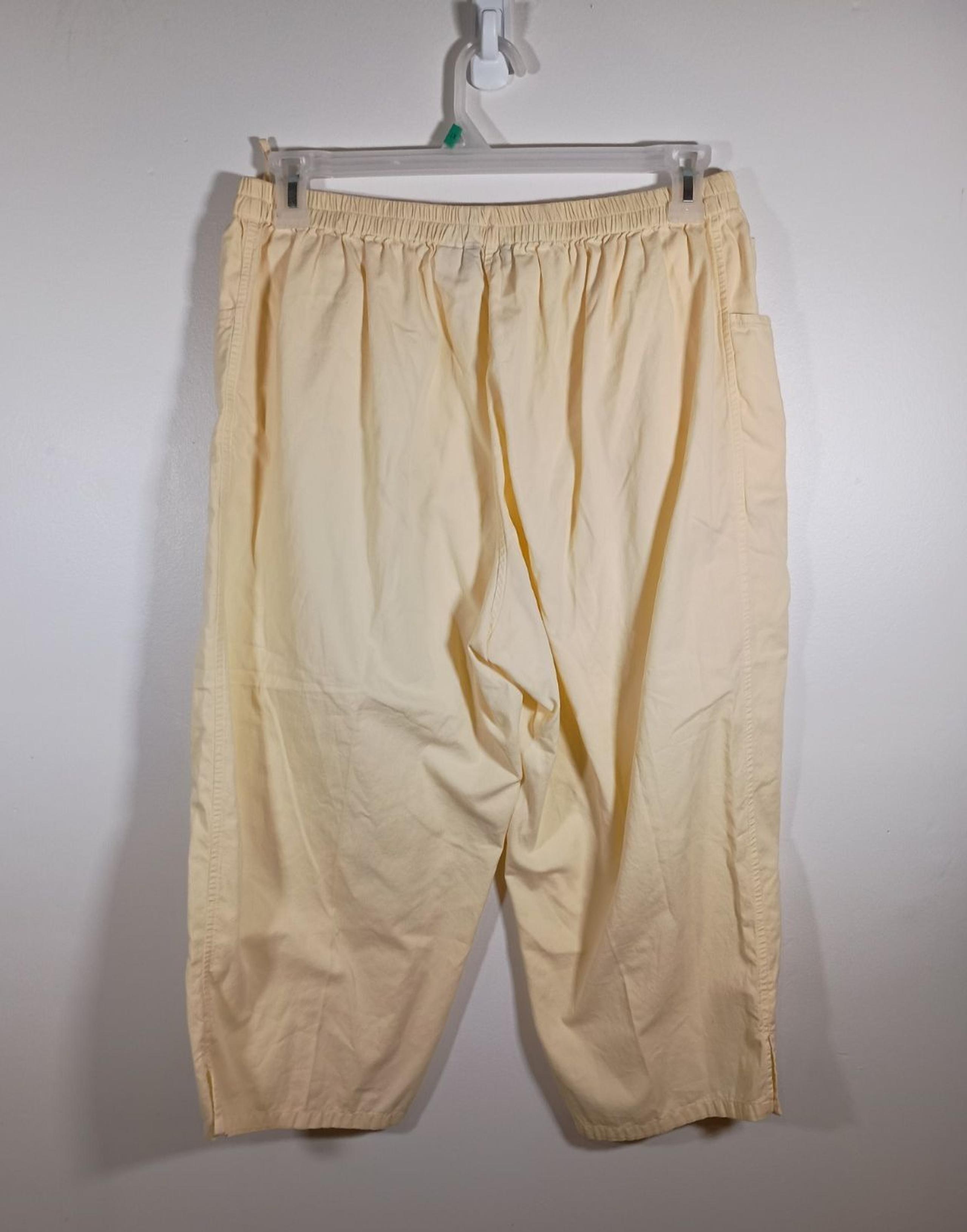 Cathy Daniels Elastic Waist Pockets Butter Yellow Cotton Capri Pants Size XL