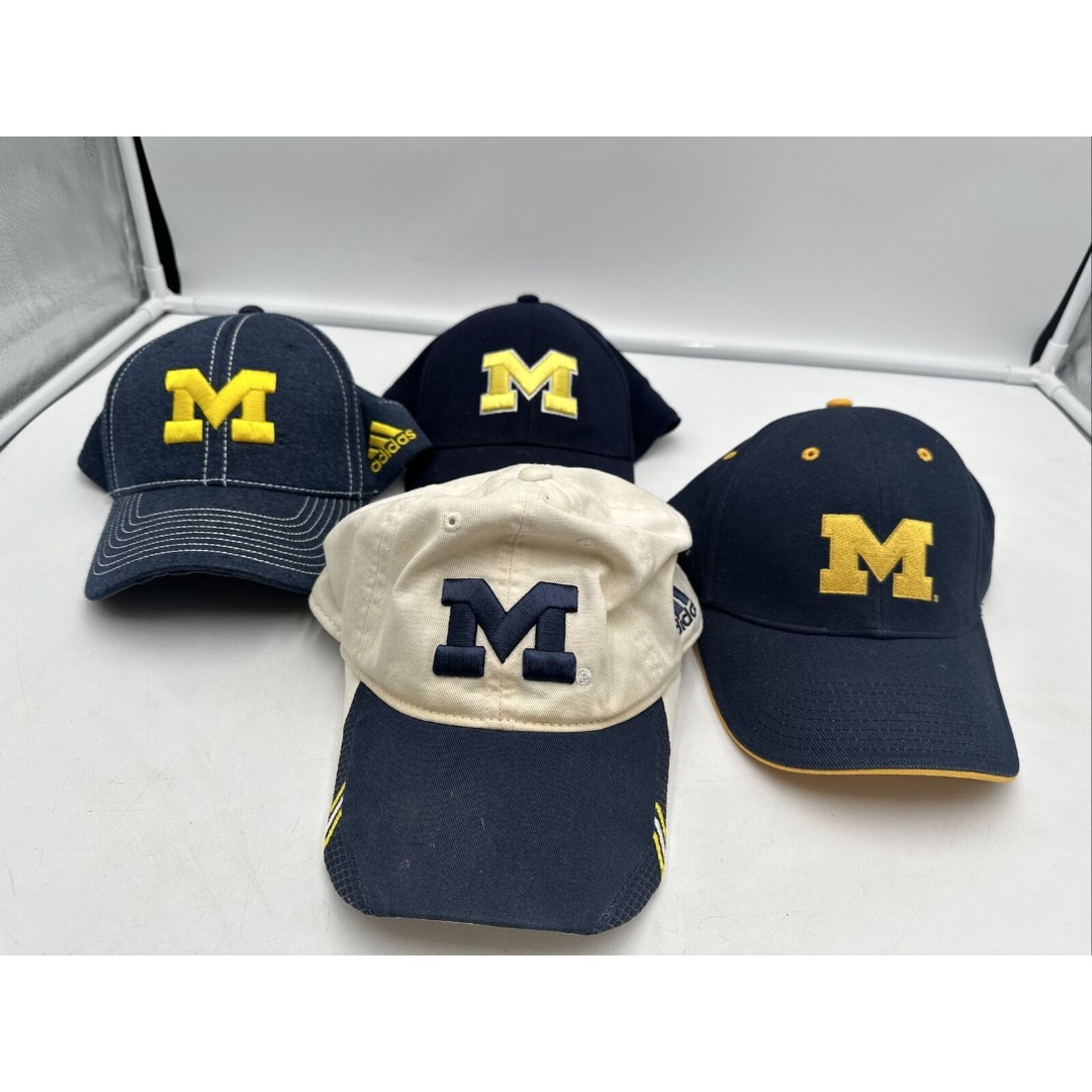 Lot Of 4 University of Michigan Wolverines Hat Cap Strapback Adidas Blue
