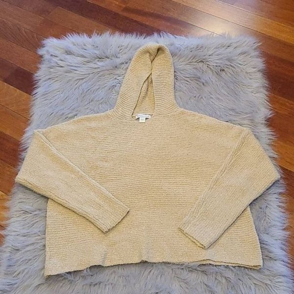 Coldwater creek womens tan hooded slub sweater size large