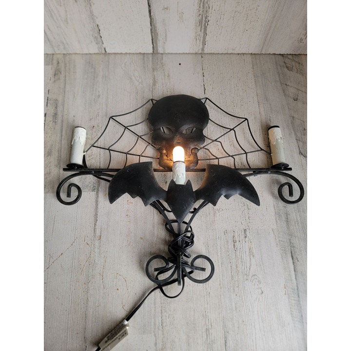 Halloween hanging light up skull web bat home decor metal