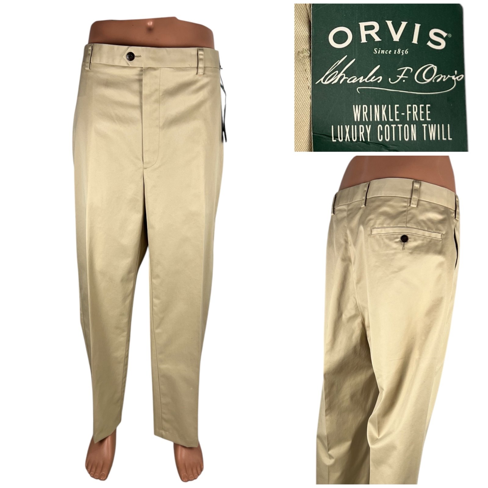 Orvis Twill Pants Wrinkle Free Luxury Cotton Mens 40 x 29 (actual) Khaki NWT